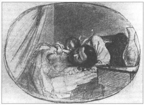 Е.В. Полонская с сыном Андрюшей. Рисунок Я.П. Полонского. 1860 г.