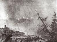 Аул в долине. 1847-1850. Карандаш, белила